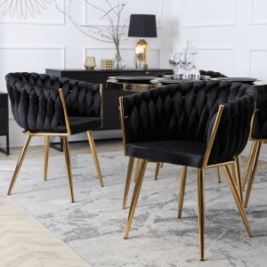 SCAUN DINING, ARTIM MEBLE, REALIZAT DIN METAL SI CATIFEA, CULOARE NEAGRA/AURIE, STIL MODERN - Img 4