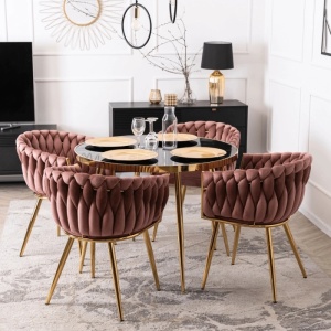 SCAUN DINING, ARTIM MEBLE, REALIZAT DIN METAL SI CATIFEA, CULOARE ROZ/AURIE, STIL MODERN - Img 3