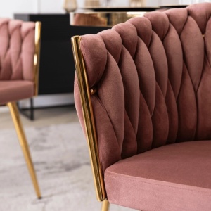 SCAUN DINING, ARTIM MEBLE, REALIZAT DIN METAL SI CATIFEA, CULOARE ROZ/AURIE, STIL MODERN - Img 6