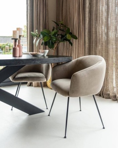SCAUN DINING AVANTI, KHAKI/NEGRU, TAPITERIE DIN CATIFEA SI PICIOARE DIN METAL, STIL MODERN B2