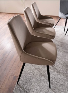 SCAUN DINING COBE, BEJ INCHIS BLUVEL 40/NEGRU MAT, TAPITERIE DIN CATIFEA SI PICIOARE DIN METAL, STIL MODERN - Img 2