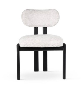 SCAUN DINING, ISOLA, ALB/NEGRU, TAPITERIE DIN STOFA BOUCLE SI PICIOARE DIN LEMN, STIL MODERN - Img 2