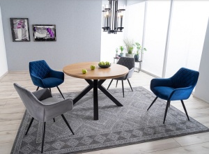 SCAUN DINING LINEA, ALBASTRU BLUVEL 86/NEGRU MAT, TAPITERIE DIN CATIFEA SI PICIOARE DIN METAL, STIL MODERN - Img 3