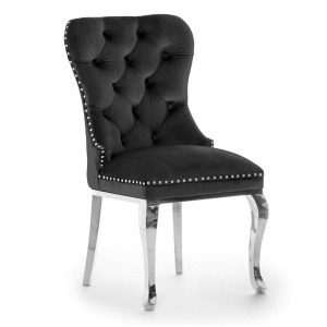 SCAUN DINING MADAME GLAMOUR, NEGRU/CROM, STIL CLASIC