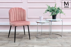 SCAUN DINING RANGO, ROZ/NEGRU, DIN CATIFEA SI METAL, STIL MODERN - Img 3