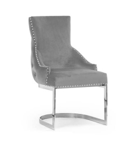 SCAUN DINING TULUZA, GRI/CROM, TAPITERIE DIN CATIFEA SI PICIOARE DIN METAL, STIL MODERN
