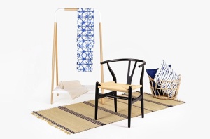 SCAUN DINING WISHBONE, NATUR/NEGRU, DIN LEMN MASIV DE FAG SI FIBRE NATURALE, STIL CLASIC B2