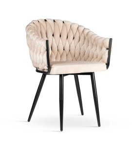 SCAUN DINING ZEPHYR, BEJ/NEGRU, TAPITERIE DIN CATIFEA SI PICIOARE DIN METAL, STIL MODERN, ATR - Img 1