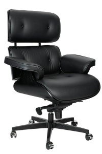 SCAUN DIRECTORIAL LOUNGE GUVERNATOR, NEGRU, PIELE NATURALA SI LEMN DE FRASIN, STIL EAMES