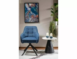 SCAUN PIVOTANT METRO, BLEUMARIN 86/NEGRU MAT, TAPITERIE DIN STOFA BJORN SI PICIOARE DIN METAL, STIL MODERN - Img 1