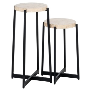 SET 2 MASUTE DE CAFEA DILLINGER BEJ 30Ø, 825277, CONFECTIONATA DIN METAL SI TRAVERTIN, STIL MODERN