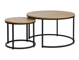SET 2 MASUTE DE CAFEA DION, 48/80 CM, STEJAR/NEGRU, BLAT DIN PAL LAMINAT SI CADRU DIN METAL, STIL MODERN - Img 1