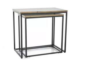 SET 2 MASUTE DE CAFEA DOBLO, 50/60 CM, STEJAR ARTISAN/NEGRU, BLAT DIN MDF, FURNIR NATURAL SI CADRU DIN METAL, STIL MODERN - Img 1