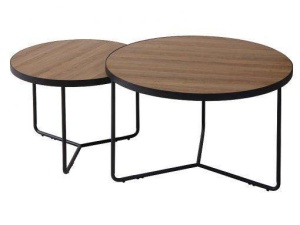 SET 2 MASUTE DE CAFEA ITALIA II, 60/80 CM, NUC/NEGRU, BLAT DIN MDF, FURNIR NATURAL SI CADRU DIN METAL, STIL MODERN - Img 1