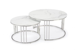 SET 2 MASUTE DE CAFEA MERCURY 2, EFECT DE MARMURA ALBA/CROM, DIN STICLA SI METAL, STIL MODERN, HALMAR - Img 2