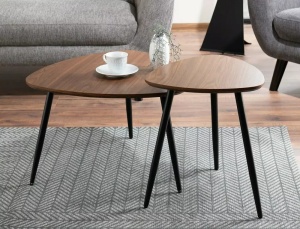 SET 2 MASUTE DE CAFEA TWIN, 40/60 CM, NUC/NEGRU, BLAT DIN MDF, FURNIR NATURAL SI CADRU DIN METAL, STIL MODERN - Img 3