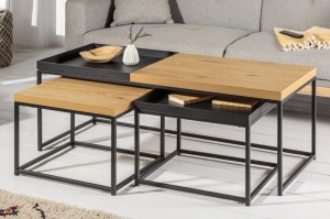 SET 3 MASUTE DE CAFEA, LOFT, DIN METAL SI MDF, CULOAREA STEJARULUI