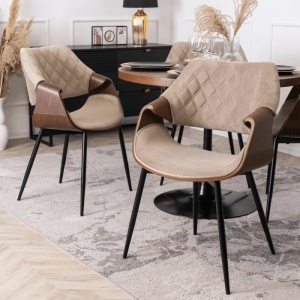 SET 4 SCAUNE, ARTIM MEBLE, REALIZAT DIN MATERIAL CATIFEA BEJ SI FURNIR/METAL, STIL MODERN - Img 3
