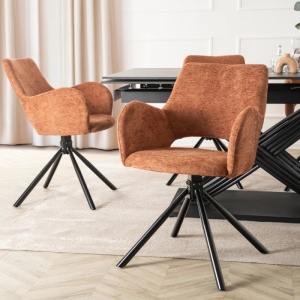 SET 4 SCAUNE, ARTIM MEBLE, REALIZAT DIN MATERIAL TEXTIL BOUCLE CARAMIZIU SI METAL, STIL MODERN - Img 2