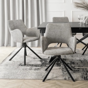 SET 4 SCAUNE, ARTIM MEBLE, REALIZAT DIN MATERIAL TEXTIL BOUCLE GRI SI METAL, STIL MODERN