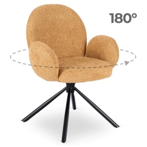 SET 4 SCAUNE ROTATIVE, ARTIM MEBLE, REALIZAT DIN MATERIAL BOUCLE GALBEN MUSTAR SI METAL, STIL MODERN - Img 9