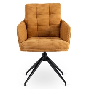 SET 4 SCAUNE ROTATIVE, ARTIM MEBLE, REALIZAT DIN MATERIAL CATIFEA RAIAT GALBEN MUSTAR SI METAL, STIL MODERN - Img 6