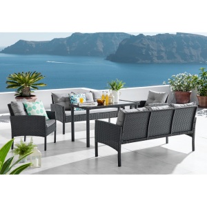 SET GRADINA/TERASA DIN RATAN, 5 PIESE, NEGRU/GRI, ARTIM GROUP COLLECTION