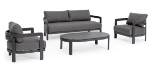 SET LOUNGE DE GRADINA/TERASA PRESLEY GRI INCHIS, CONFECTIONAT DIN ALUMINIU SI TEXTIL, STIL MODERN