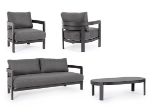 SET LOUNGE DE GRADINA/TERASA PRESLEY GRI INCHIS, CONFECTIONAT DIN ALUMINIU SI TEXTIL, STIL MODERN - Img 3