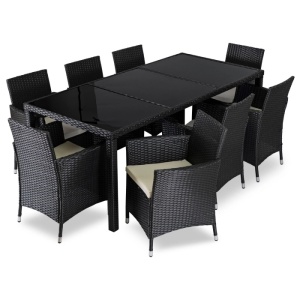 SET MOBILIER GRADINA, ARTIM MEBLE, MASA SI 8 SCAUNE, REALIZAT DIN POLIRATAN, CULOARE NEGRU/BEJ, STIL MODERN - Img 4