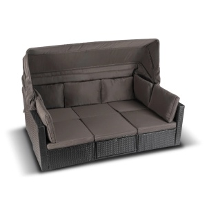 SET MOBILIER TERASA/GRADINA, CALIENTE, ARTIM MEBLE, DIN TEHNORATAN SI TEXTIL, CULOARE NEGRU/MARO - Img 5