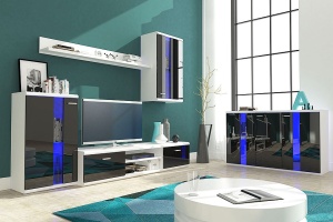SET MODULAR CU LED LIVING LIFE ALB MAT/NEGRU LUCIOS - DESIGN MODERN - Img 1