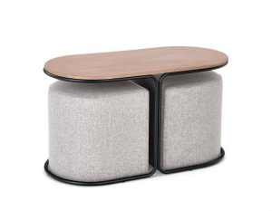 SET PAMPA - MASUTA CU DOI TABURETI, STEJAR/NEGRU/GRI, DIN MDF FURNIRUIT, METAL SI TEXTIL, STIL MODERN, HALMAR - Img 3