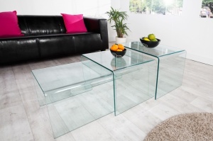 SET TREI MASUTE SUPRAPOZABILE, GHOST, STICLA, DESIGN MODERN - Img 2