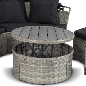 SEZLONG, ARTIM MEBLE, REALIZAT DIN TEHNORATAN SI TEXTIL, CULOARE NEAGRA/GRI DESCHIS, STIL MODERN - Img 5