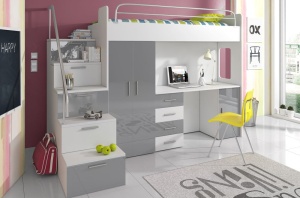 SISTEM MODULAR PENTRU CAMERA COPII ALB/GRI RAJ4 KM DESIGN MODERN