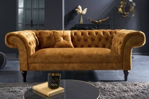 SOFA PARIS, STIL CHESTERFIELD, 225CM, GALBEN MUSTAR, COD 41249 - Img 2