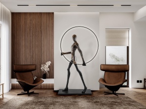 STATUETA DECORATIVA CAMINANTE, 218 CM, NEGRU MAT, DIN FIBRA DE STICLA SI RASINA, STIL MODERN