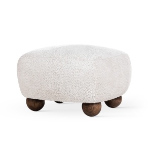 TABURET CONFORTABIL BAOBAB, CREM/NUC, TAPITERIE DIN TEXTIL, SPUMA SI LEMN, STIL MODERN - Img 2