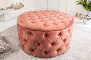 TABURET ROTUND CU SPATIU DEPOZITARE, BAROCK, COD 40322, CULOARE ROZ ANTICHIZAT - Img 2