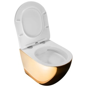 VAS WC SUSPENDABIL, CARLO FLAT MINI, ALB/AURIU, CALITATE SUPERIOARA - Img 5