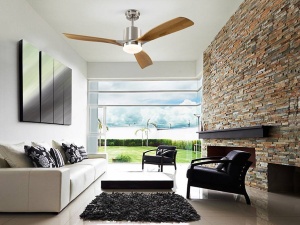 VENTILATOR ANEMOS, CU TELECOMANDA, 44/54 CM, NICHEL SATINAT/CIRES, DIN METAL, LEMN SI STICLA, STIL MODERN