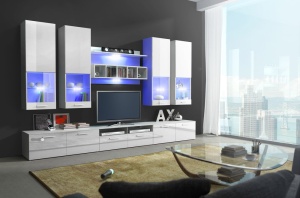 ANSAMBLU TV CU LED ALFA KM ALB - DESIGN MODERN