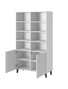 BIBLIOTECA LIVING, CAMA-PAFOS-REGAL-BI/BI 176CM, ALB MAT, PLACI LAMINATE SI MDF, DESIGN MODERN