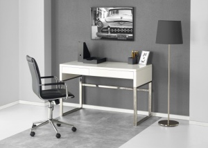 BIROU B32, ALB/CROM, DIN MDF LACUIT SI PICIOARE DIN METAL, STIL MODERN - Img 1