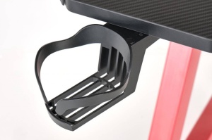 BIROU B49 CU ILUMINARE LED SI SUPORT ACCESORII, ROSU/NEGRU, DIN FURNIR SI PICIOARE DIN METAL, STIL MODERN - Img 5