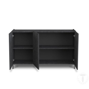BUFET 130CM, EDDY BLACK, COD 4685, STIL MODERN, REALIZATA PANOURI LAMINATE, EFECT MARMURA NEAGRA