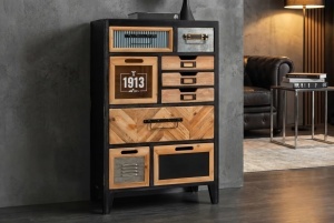 BUFET LIVING DEOSEBIT, SECRETS 95CM, REALIZAT DIN LEMN DE PIN SI METAL, CULOARE MARO ANTICHIZAT/NATUR, ARTIM GROUP