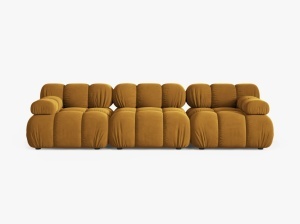 CANAPEA BELLIS, CU 3 LOCURI, GALBEN, CU TAPITERIE DIN CATIFEA BLUVEL, MICADONI