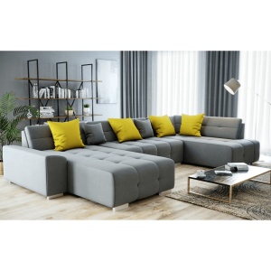 CANAPEA BELLIS U, MODEL DREAPTA, GRI/MUSTAR, DIN TEXTIL, FORMA U, TAPITAT, STIL MODERN, TK - Img 1